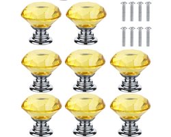 8x Kastknoppen rond - Diameter 30 mm - Kastknop - Meubelknop - Meubelbeslag - Deurknopjes - Meubelknoppen - Deurknoppen voor kasten - Zinklegering en glasmateriaal - Inclusief bevestiging - Voor kasten, rekken, nachtkastjes, kasten - Geel