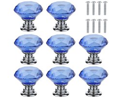 8x Kastknoppen rond - Diameter 30 mm - Kastknop - Meubelknop - Meubelbeslag - Deurknopjes - Meubelknoppen - Deurknoppen voor kasten - Zinklegering en glasmateriaal - Inclusief bevestiging - Voor kasten, rekken, nachtkastjes, kasten - Blauw