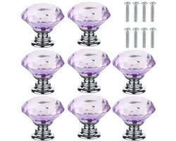 8x Kastknoppen rond - Diameter 30 mm - Kastknop - Meubelknop - Meubelbeslag - Deurknopjes - Meubelknoppen - Deurknoppen voor kasten - Zinklegering en glasmateriaal - Inclusief bevestiging - Voor kasten, rekken, nachtkastjes, kasten - Paars