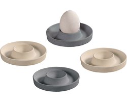8x Melamine witte en grijze eierdopjes 10 x 2 cm - Tafel dekken - Ronde eierdoppen gekleurd - Ontbijt