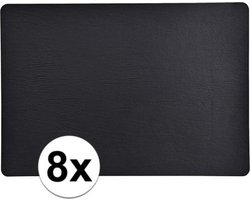 8x Placemats van zwart leer 43 x 30 cm