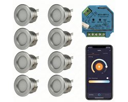 8x | Smart veranda inbouwspots zilver | 1.5 Watt | Complete set | Zigbee | HUE Compatible | 2700K - Warm wit (827)