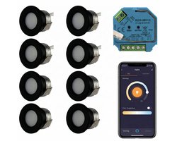 8x | Smart veranda inbouwspots zwart | 1.5 Watt | Complete set | Zigbee | HUE Compatible | 3000K - Warm wit (830)