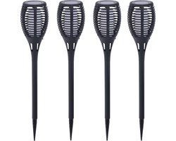 8x Solar fakkels/toortsen vlam effect zwart tuinverlichting op zonne-energie 49 cm - Tuindecoratie/accessoires - Tuinverlichting - Tuinlampjes - Buiten verlichting - Solar/zonne-energie lamp voor in de tuin