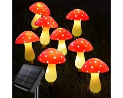 8x Solar Paddenstoel Tuinverlichting - Rood met Witte Stippen, 8 Lichtmodi, Weerbestendig, Decoratief voor Buiten, Pad, Feest & Camping