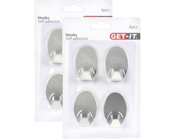 8x Zelfklevende rvs keuken/badkamer/kleding/ophang haakjes