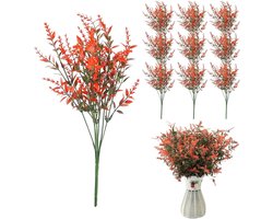 9 bundels kunstmatige lavendelbloemen voor buiten, nepstruiken, groene planten, UV-bestendige plastic kunstboeketten voor buiten, huis, tuin, verandadecoratie, rode kunstmatige boeketten voor huisdecoratie