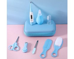 9-delige Baby Verzorgingsset - BLAUW - Baby Borstel - Baby Verzorgingsproducten - Nagelset - Manicure set - Kraam- cadeau - Incl. Opberg/-Reisdoosje