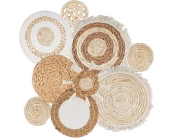 9-delige Boho Wanddecoratie Set met Geweven Manden, Handgemaakte Ronde Wandkunst voor Sfeervolle Interieurs, Perfect voor Woonkamer, Slaapkamer en Keuken