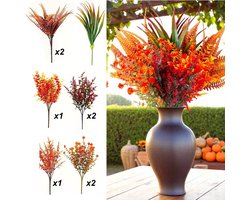 9-delige herfstkunstbloemset - UV-bestendige kunstcamelia-plantenset voor binnen- en terrasdecoratie - Seizoensgebonden woonaccessoires voor housewarming, herfst, Kerstmis, Halloween, Pasen, Thanksgiving en Valentijnsdag