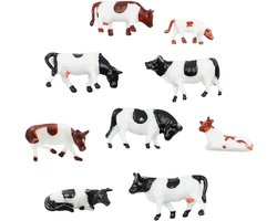 9-delige set boerderijdieren figuren, 1:87 geschilderde model koeien en dieren voor HO-schaal modelspoor en miniatuurlandschap