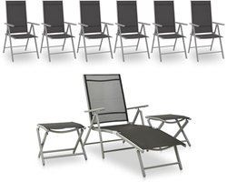 9-delige tuinloungeset, tuinligstoel, zonnebed, strandstoel, vrijetijdsligstoel, tuinmeubelset, tuin, bank voor tuin, terras en balkon, zwart en zilver