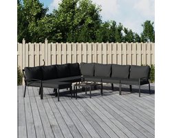 9-delige tuinmeubelset met grijze kussens staal tuinmeubelsets balkonmeubelsets outdoor meubelsets terrasmeubelsets voor terras, tuin, balkon