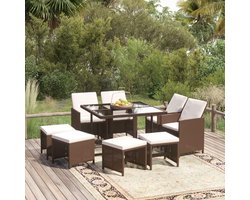 9-delige tuinmeubelset met kussens, polyrotan, bruin, terrasmeubelsets, balkonmeubelsets, outdoor meubelsets, tuinmeubelsets voor terras, tuin, balkon