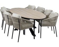 9-delige tuinset | 8 Elvira tuinstoelen (Black) | Tuintafel Cyprus 280x115cm (Wood)