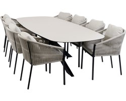 9-delige tuinset | 8 Elvira tuinstoelen (Black) | Tuintafel Malaga 280x115cm (Black)