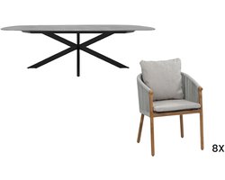 9-delige tuinset | 8 Es Vedra tuinstoelen (Teakhout) | Tuintafel Malaga 280x115cm (Camel)