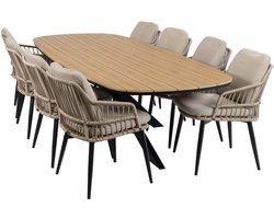 9-delige tuinset | 8 Isabel tuinstoelen (Sand) | Tuintafel Cadiz 280x115cm (Black)