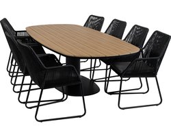 9-delige tuinset | 8 Mona tuinstoelen (Black) | 260cm Tower tuintafel (Black)