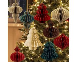 9 Kerstboomversieringen - Honingraatbollantaarns - Origami-ornamenten - Wijnrode woondecoratie