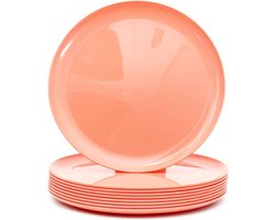 9 Pacl 25CM kunststof borden - grote dinerborden set van 9 (perzik) - content in toevoegen
