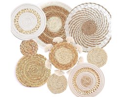 9-Piece Boho Muur Mandenset - Seagrass Rattan Boho Decoratie - Ronde Wanddecoratie voor Woonkamer - Slaapkamer - Eetkamer