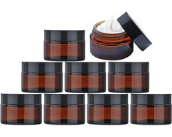 9 stuks 30 ml amberkleurige glazen potten, lege cosmetische potten met deksels, lege glazen potten gezichtscrème lotion opslagpot voor make-up, monster, reisgebruik