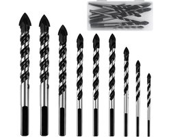 9 stuks glasborenset, professionele tegelboor, keramische boor (3/4/5/6/8/10/12 mm), voor glas, tegels, keramiek, porselein, hout, spiegel en metselwerk, incl. zeskantschacht en hardmetalen boor