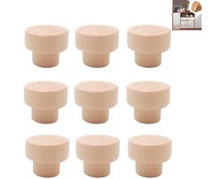 9 stuks - Houten knop met platte bovenkant en ronde kastgreep - Beuken handgreep - 1,39 inch (35 mm) - Houten ladegreep voor keukenkast - Kastknoppen voor kastladen woonkamer keukenkasten - Platte, ronde kastknoppen