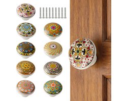 9 stuks -Keramische handgrepen - 3,9*3,9*2,8 cm - handbeschilderd - garderobedeurgrepen - ronde handgrepen met één gat - Schroeven