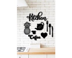 9 stuks Keuken set modern deco muurdecoratie - Wanddecoratie - Zwart - Houten art - Muurdecoratie - Line art - Wall art - Bohemian - Wandborden - Woonkamer - kerst - kerstcadeau - wandecoratie woonkamer - kerstgeschenk