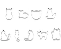 9 Stuks - Koekvormpjes set - uitsteekvorm - koekjes vorm - Bakvorm - Kittenvorm - zilver - roestvrij staal - Uitstekers