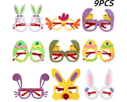 9 stuks-Paasbrillen - Cartoonaccessoires - Paasdecoraties - Grappige rekwisieten - Fotorekwisieten - Non-woven stof - Brilmontuur in de vorm van een paasei - Geschikt voor Pasen, fotografie en feestdecoraties - Wit - Geel - Groen - Paars - 14*14,5 cm