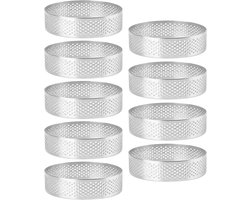 9 stuks - roestvrij staal - Taartring - Taartvorm - Cakevorm - geperforeerde ronde antiaanbakvormen - voor het bakken van taarten en mousse - kleine taartvorm - voor het bakken van gebak en desserts - voor thuisgebruik - 8 cm*2 cm*0.8 mm - zilver