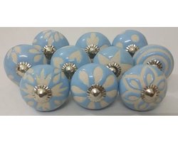 9 x Prachtige RiaD deurknop keramiek blauw met wit met schroef voor kast - DIY - kastknop- Meubelknop - Deurknoppen voor kasten - Meubelbeslag - Deurknopjes - Meubelknoppen