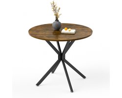90 cm Ronde Eettafel Retro Bruin-Zwart - Compacte Keukentafel voor 1-4 Personen | Spaanplaat met Metal Frame, Verstelbare Voetjes & Krasbestendig