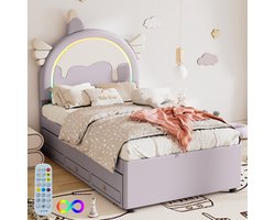 90 x 200 cm cartoonwieg - eenhoornvorm - uitgerust met uitschuifbaar opklapbed - PU-materiaal - paars - zonder matras