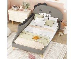 90 x 200 cm kinderbed - cartoon dinosaurusvorm - flatbed - PU-materiaal - grijs