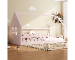 90*200cm plat bed, kinderbed, sierlijst, roze