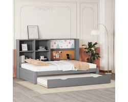 90*200cm slaapbank met uitschuifbaar bed, usb-oplaadpoort, tekentafel, meerdere opbergvakken, grijs