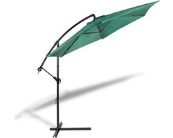 909 OUTDOOR Hangende parasol - Donkergroen - 300 cm - Stalen frame - Zwengel - Kantelbaar - Incl. hoes
