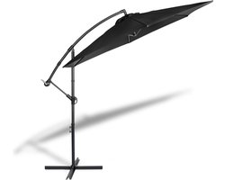 909 OUTDOOR Hangende parasol - Zwart - 300 cm - Stalen frame - Zwengel - Kantelbaar - Incl. hoes