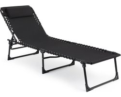 909 OUTDOOR Opvouwbare Ligstoel - Zwart - Met Kussen & Verstelbare Rug - 189x59x30 cm - Tot 110 kg