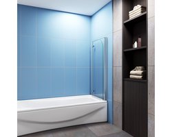 90x140cm Badscherm Badwanden Badwand 2 panelen vouwbaar,6mm NANO helder ESG-veiligheidsglas,profiel van glanzend chroom