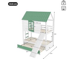 90x200 cm stapelbed met glijbaan en uitschuifbaar bed - hoogslaper - wit en groen