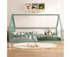 90x200 cm vlak bed - eenpersoonsbed - kinderbed - bedhek - groen - zonder matras