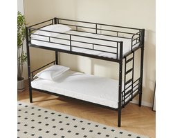 90x200cm hoogslaper - twee stapelbedden - dubbele trap - hoge reling - zwart - zonder matras