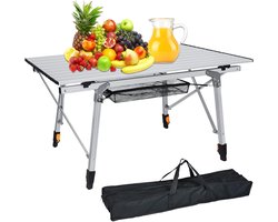 90x52cm Opvouwbare Campingtafel, 45cm-68cm in Hoogte Verstelbaar, Buffettafel Belasting tot 30kg, Aluminium Vouwtafels met Inklapbaar Tafelblad en Draagtas, Zilveren Klaptafel voor Strand/Picknick/Balkon/Tuin, NAIZY