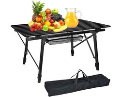 90x52cm Opvouwbare Campingtafel, 45cm-68cm in Hoogte Verstelbaar, Buffettafel Belasting tot 30kg, Aluminium Vouwtafels met Inklapbaar Tafelblad en Draagtas, Zwart Klaptafel voor Strand/Picknick/Balkon/Tuin, NAIZY