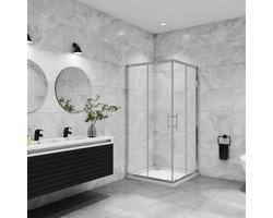 90x90cm Douchecabine met dubbele schuifdeur,6mm nano veiligheidsglas,185cm hoog